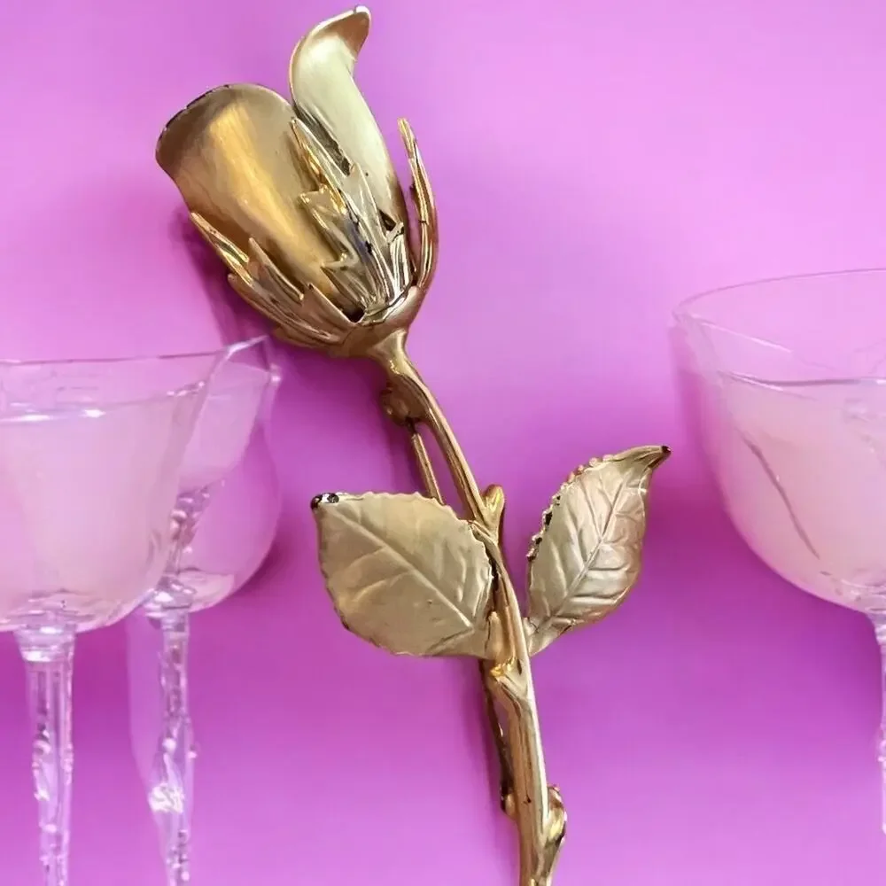 Vintage Gold Tone Rose Brooch